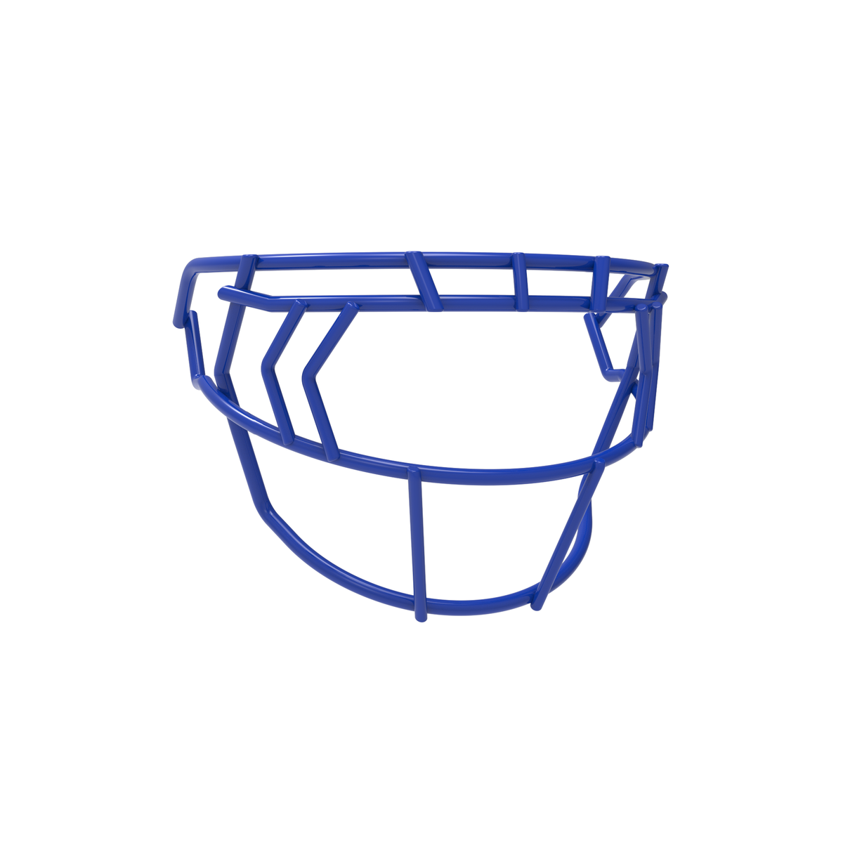 SCHUTT F7 EGOP IV-NB-VC football facemask in royal blue with double diagonal eye bars and extended lower protection, displayed on a white background.