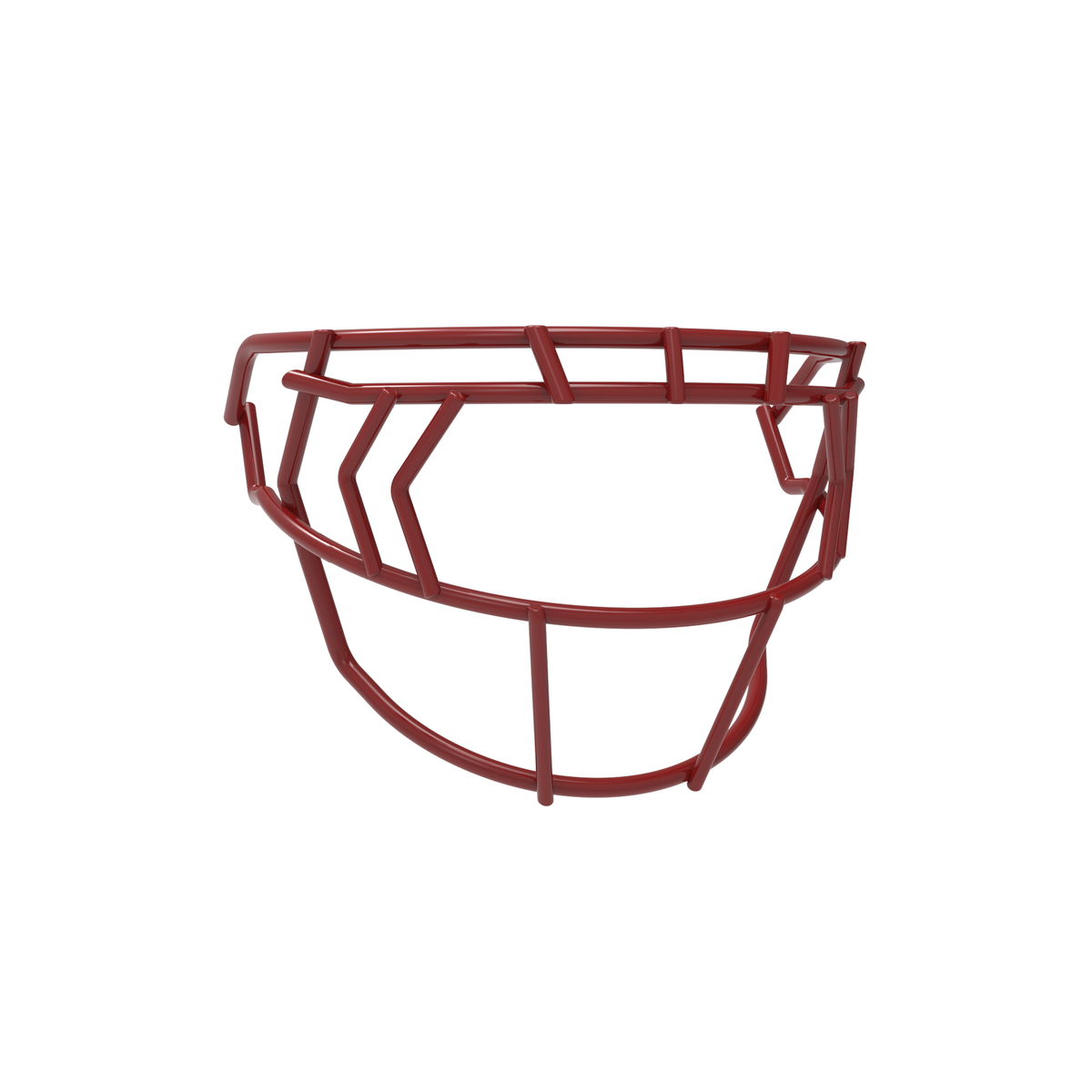SCHUTT F7 EGOP IV-NB-VC football facemask in cardinal with double diagonal eye bars and extended lower protection, displayed on a white background.