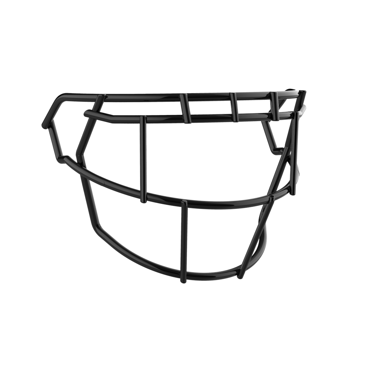 SCHUTT F7 EGOP-NB-VC football facemask in black with single brow bar and extended lower guard design, displayed on a white background.