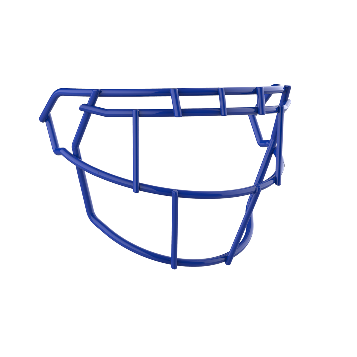 SCHUTT F7 EGOP-NB-VC football facemask in royal blue with single brow bar and extended lower guard design, displayed on a white background.