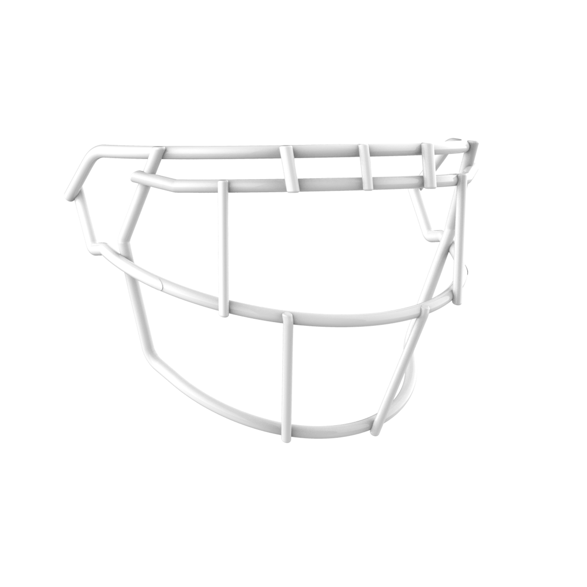 SCHUTT F7 EGOP-NB-VC football facemask in white  with single brow bar and extended lower guard design, displayed on a white background.