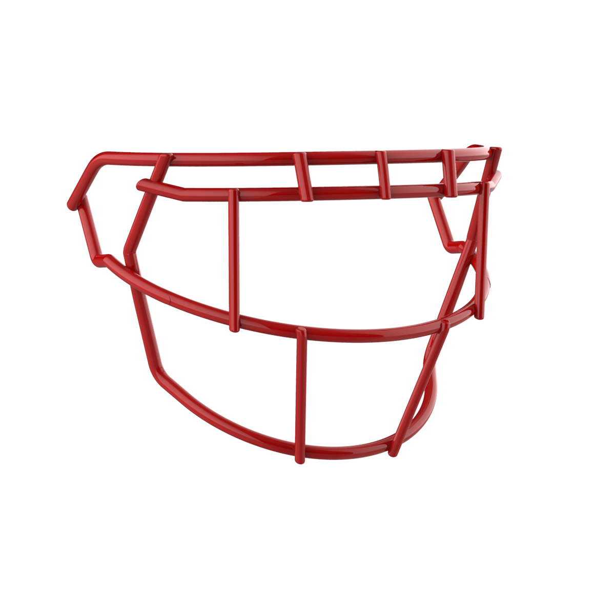 SCHUTT F7 EGOP-NB-VC football facemask in scarlet with single brow bar and extended lower guard design, displayed on a white background.