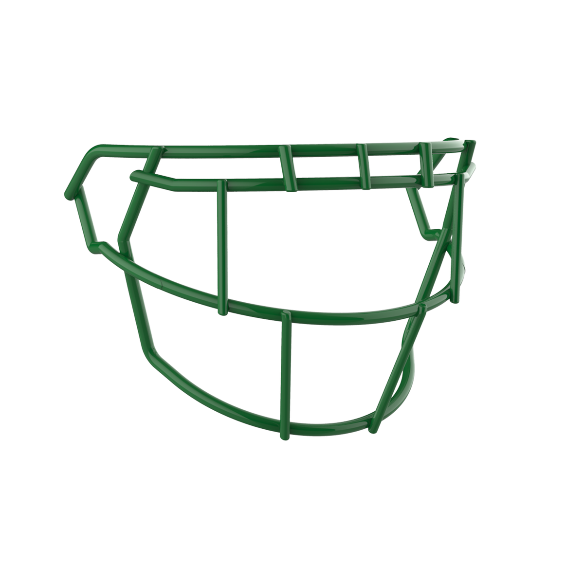 SCHUTT F7 EGOP-NB-VC football facemask in kelly green with single brow bar and extended lower guard design, displayed on a white background.