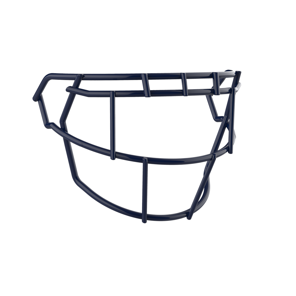 SCHUTT F7 EGOP-NB-VC football facemask in navy with single brow bar and extended lower guard design, displayed on a white background.
