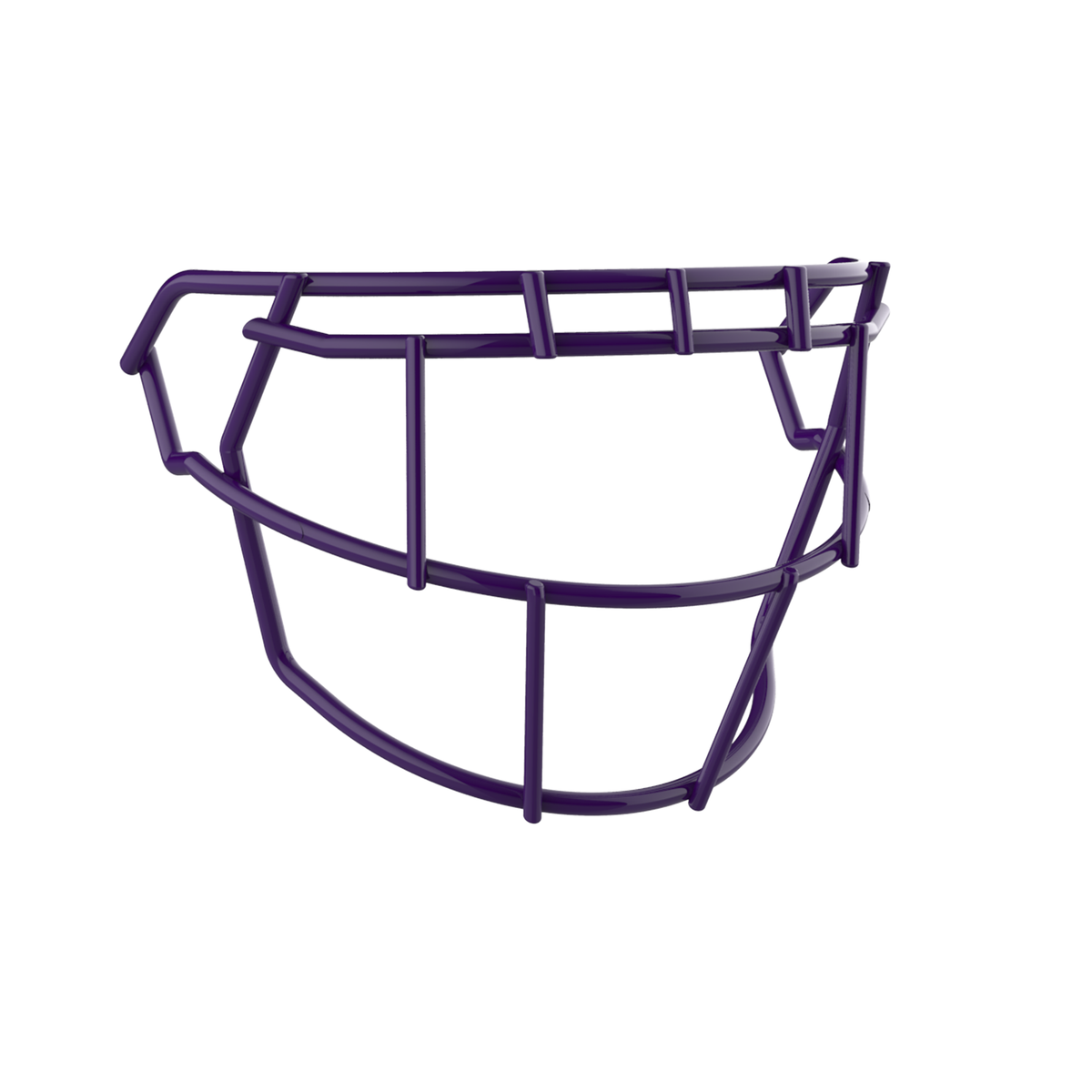SCHUTT F7 EGOP-NB-VC football facemask in purple with single brow bar and extended lower guard design, displayed on a white background.