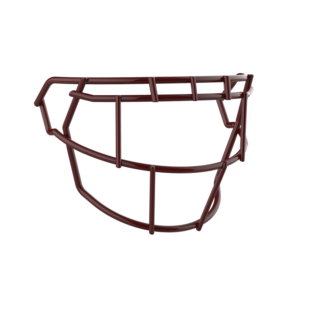SCHUTT F7 EGOP-NB-VC football facemask in maroon with single brow bar and extended lower guard design, displayed on a white background.