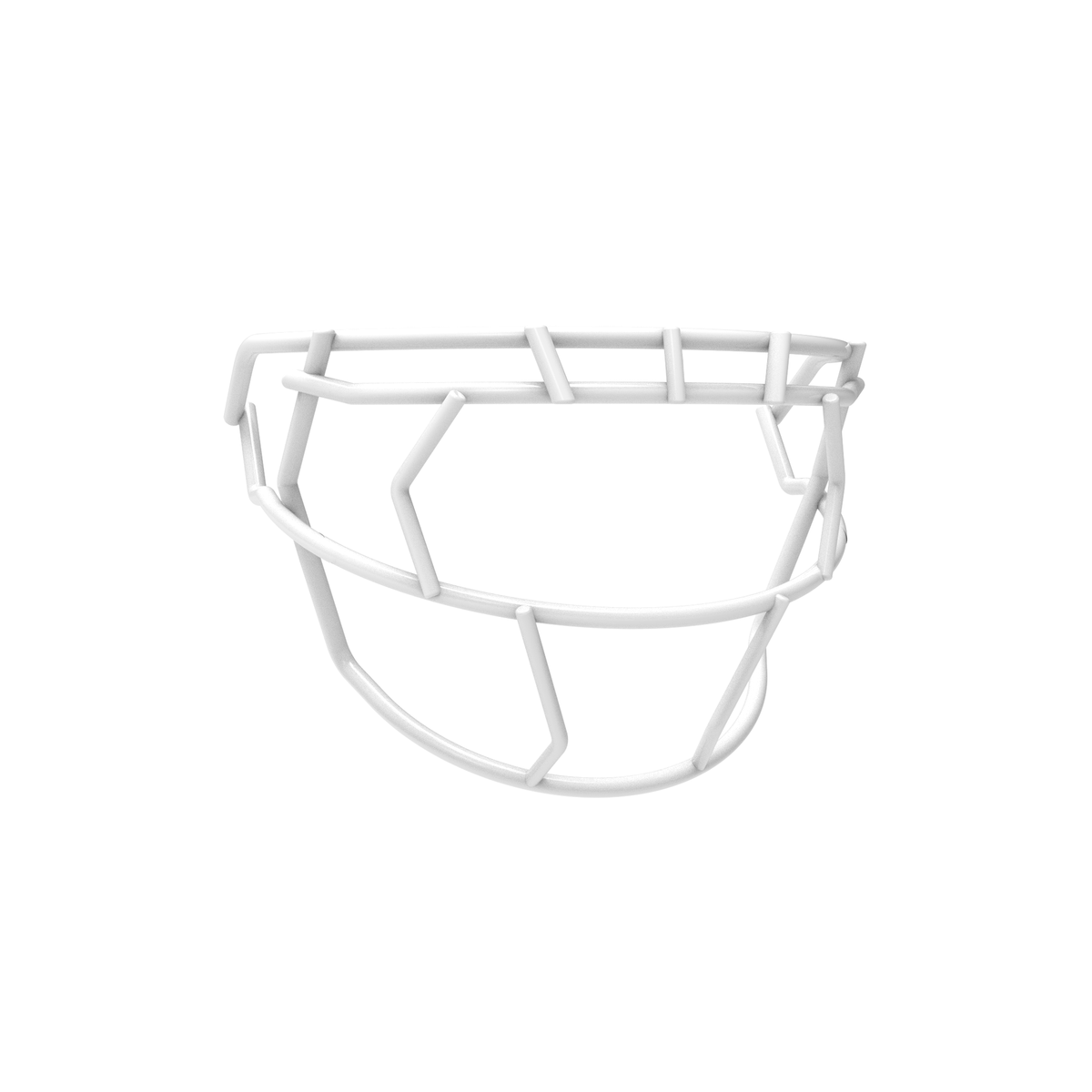 SCHUTT F7 EGOP VI-NB-VC football facemask in white with single diagonal eye bar and extended lower guard, displayed on a white background.
