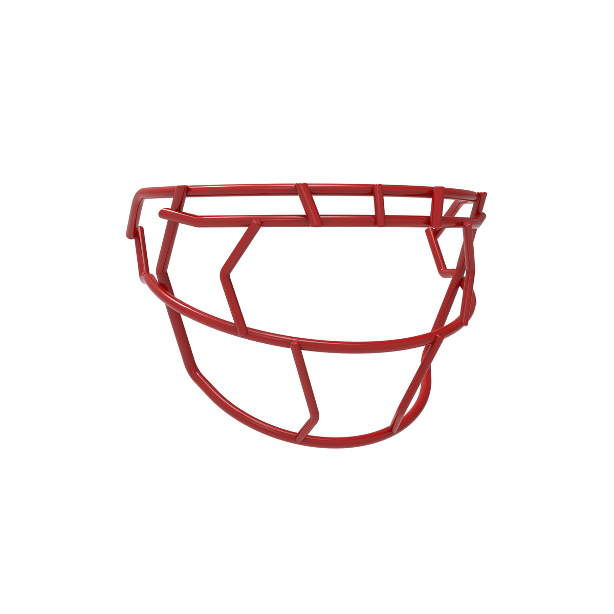 SCHUTT F7 EGOP VI-NB-VC football facemask in scarlet with single diagonal eye bar and extended lower guard, displayed on a white background.