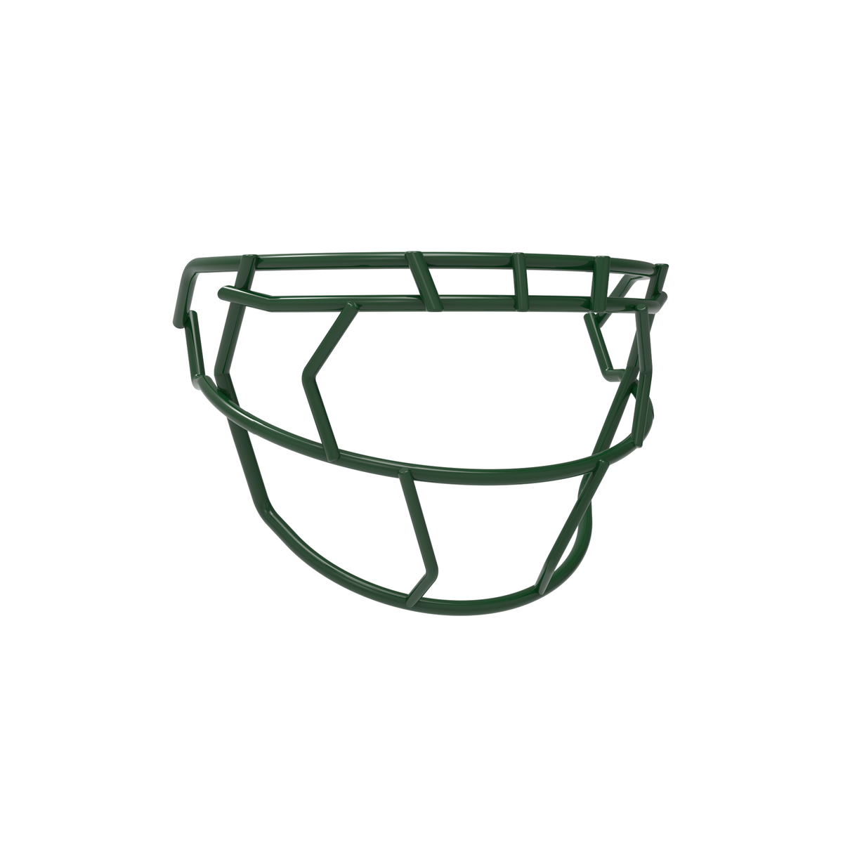 SCHUTT F7 EGOP VI-NB-VC football facemask in dark green with single diagonal eye bar and extended lower guard, displayed on a white background.