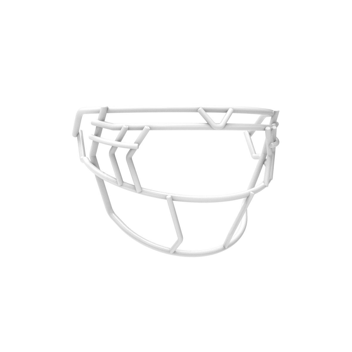 SCHUTT F7 EGOP V-NB-VC football facemask in white featuring double diagonal eye bars and reinforced upper brow bar, shown on a white background.