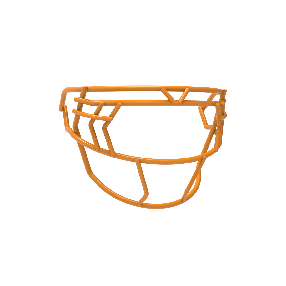 SCHUTT F7 EGOP V-NB-VC football facemask in gold featuring double diagonal eye bars and reinforced upper brow bar, shown on a white background.