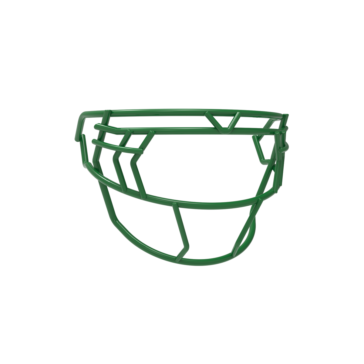 SCHUTT F7 EGOP V-NB-VC football facemask in kelly green featuring double diagonal eye bars and reinforced upper brow bar, shown on a white background.