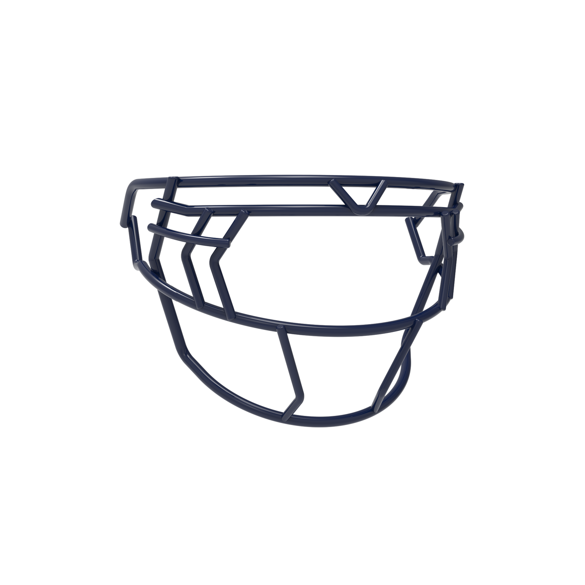 SCHUTT F7 EGOP V-NB-VC football facemask in navy featuring double diagonal eye bars and reinforced upper brow bar, shown on a white background.