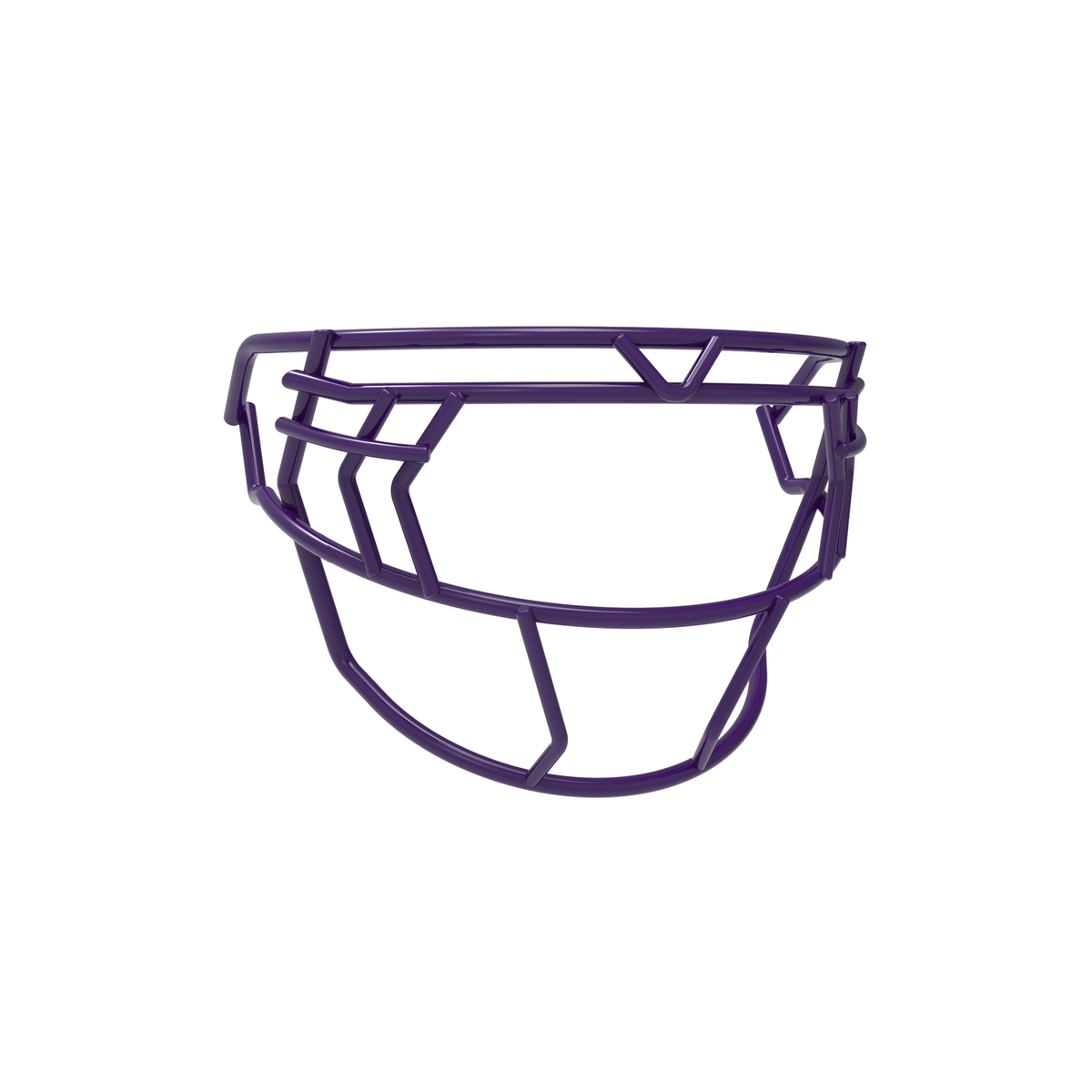 SCHUTT F7 EGOP V-NB-VC football facemask in purple featuring double diagonal eye bars and reinforced upper brow bar, shown on a white background.