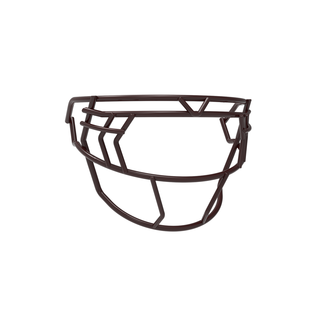 SCHUTT F7 EGOP V-NB-VC football facemask in maroon featuring double diagonal eye bars and reinforced upper brow bar, shown on a white background.