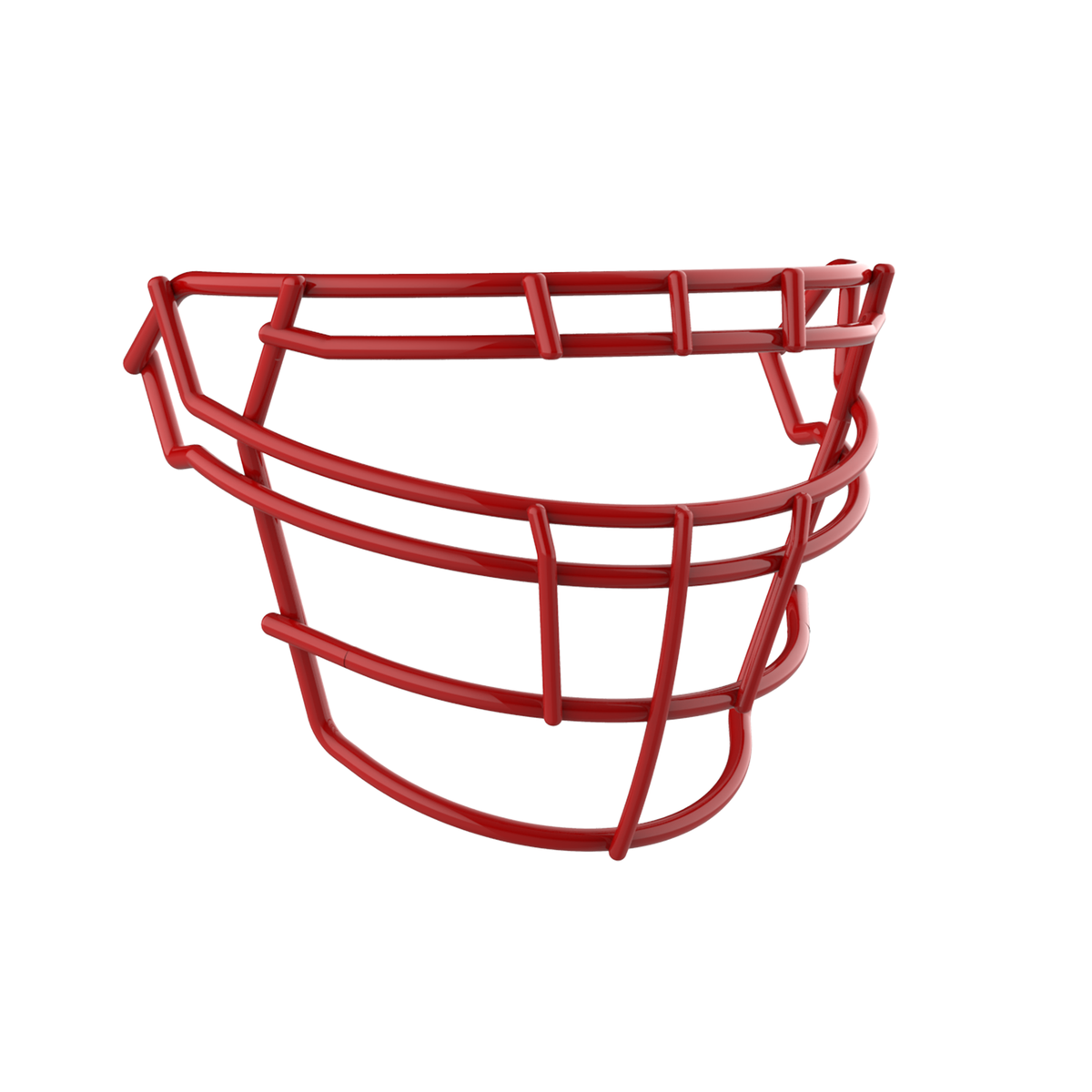 SCHUTT F7 RJOP-DW-NB football facemask in scarlet finish, featuring reinforced double horizontal bars and extended lower guard, shown on a white background.