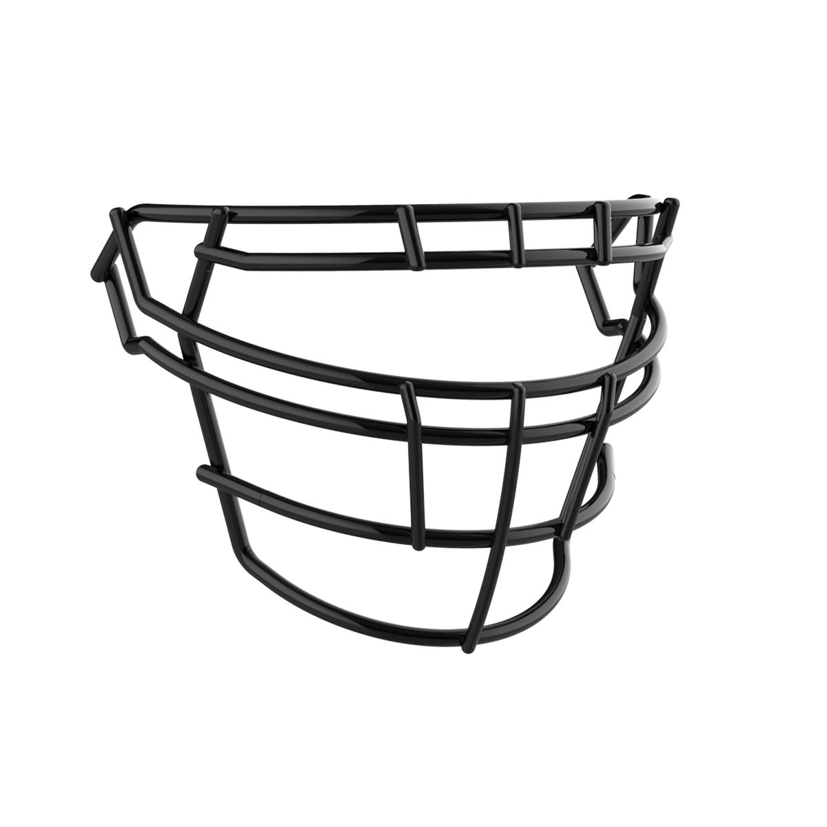 SCHUTT F7 RJOP-DW-NB football facemask in black finish, featuring reinforced double horizontal bars and extended lower guard, shown on a white background.