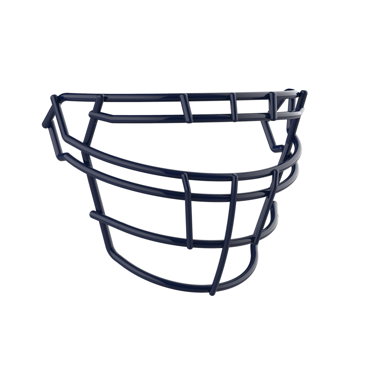 SCHUTT F7 RJOP-DW-NB football facemask in navy finish, featuring reinforced double horizontal bars and extended lower guard, shown on a white background.