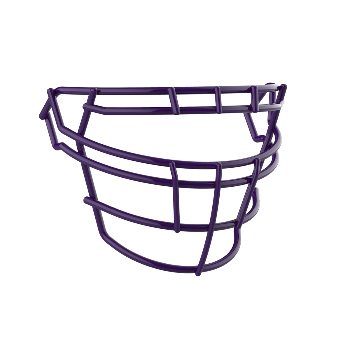 SCHUTT F7 RJOP-DW-NB football facemask in purple finish, featuring reinforced double horizontal bars and extended lower guard, shown on a white background.