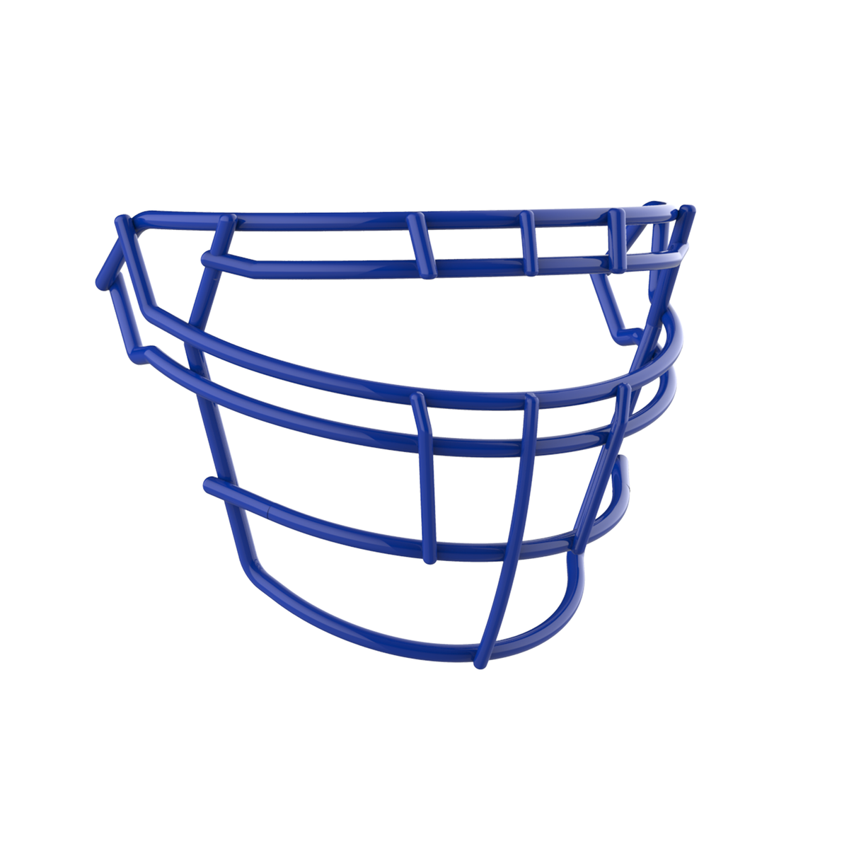 SCHUTT F7 RJOP-DW-NB football facemask in royal blue finish, featuring reinforced double horizontal bars and extended lower guard, shown on a white background.
