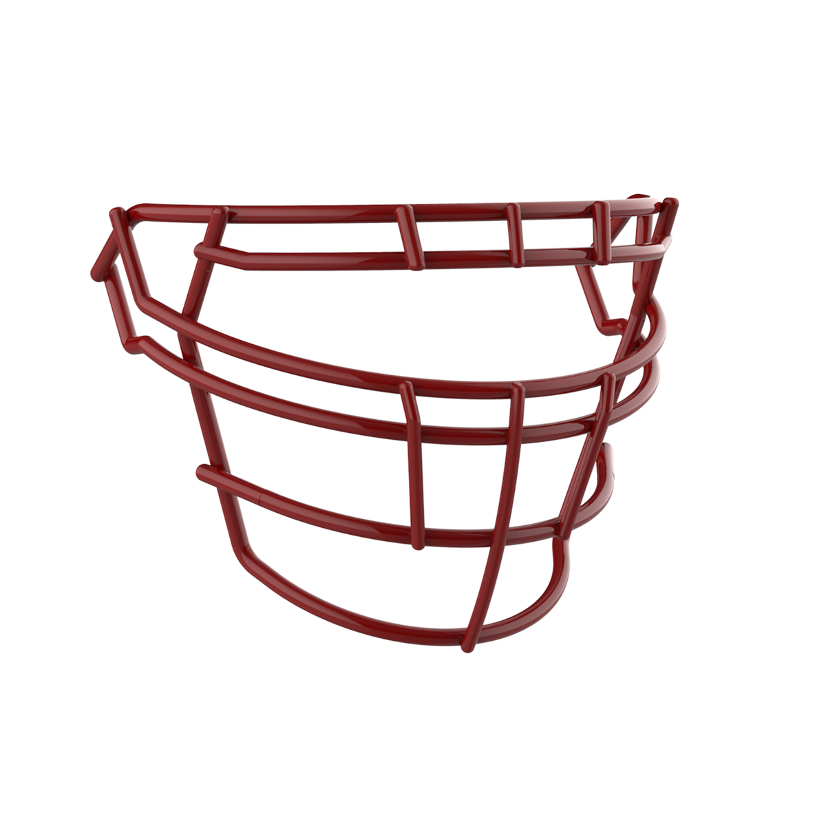 SCHUTT F7 RJOP-DW-NB football facemask in cardinal finish, featuring reinforced double horizontal bars and extended lower guard, shown on a white background.