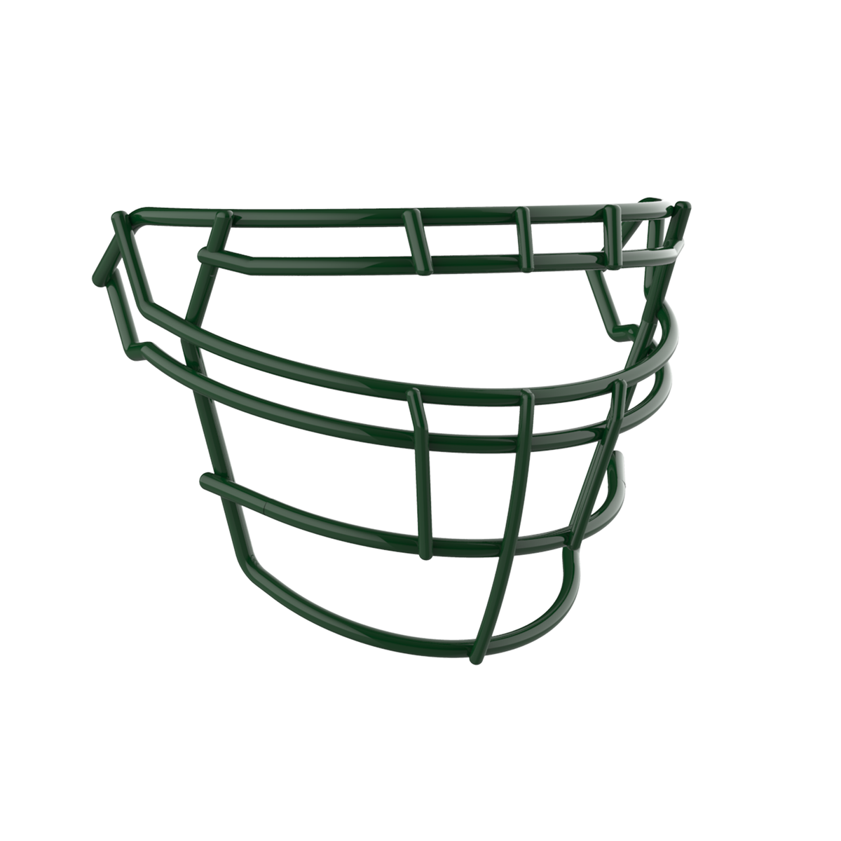 SCHUTT F7 RJOP-DW-NB football facemask in dark green finish, featuring reinforced double horizontal bars and extended lower guard, shown on a white background.