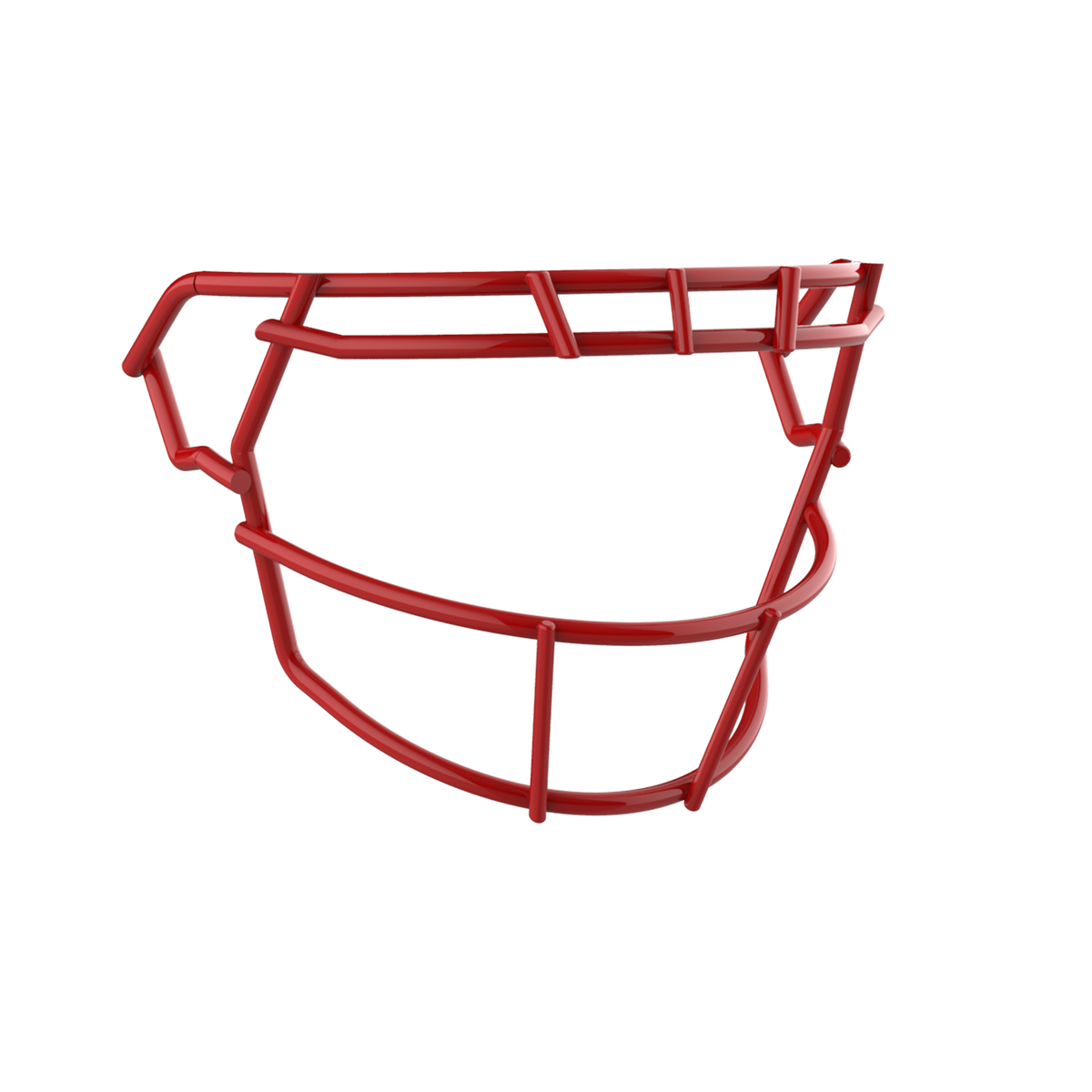 SCHUTT F7 RKOP-NB-VC football facemask in scarlet finish, featuring single upper bar with vertical center support and extended lower guard, shown on a white background.