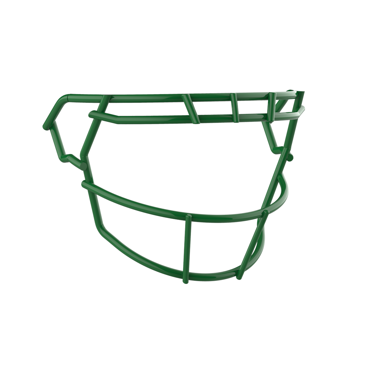 SCHUTT F7 RKOP-NB-VC football facemask in kelly green finish, featuring single upper bar with vertical center support and extended lower guard, shown on a white background.