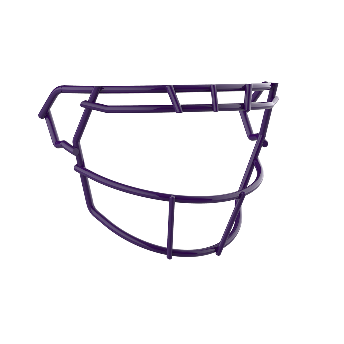 SCHUTT F7 RKOP-NB-VC football facemask in purple finish, featuring single upper bar with vertical center support and extended lower guard, shown on a white background.