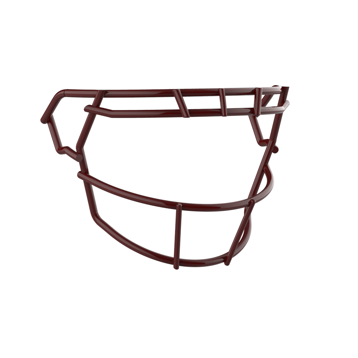 SCHUTT F7 RKOP-NB-VC football facemask in maroon finish, featuring single upper bar with vertical center support and extended lower guard, shown on a white background.
