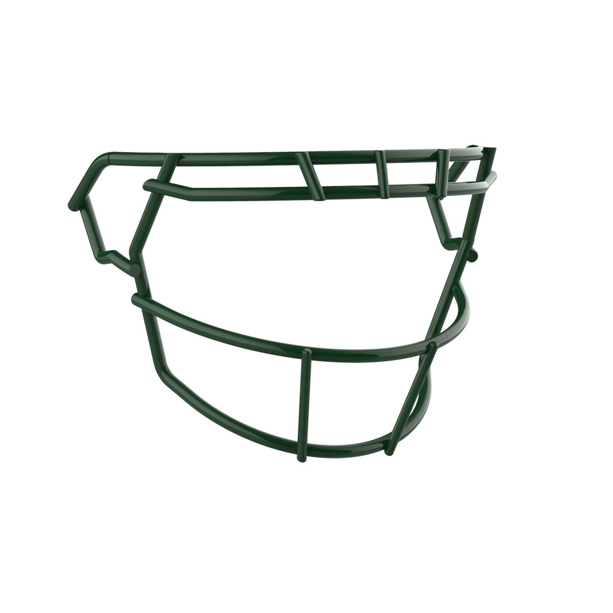 SCHUTT F7 RKOP-NB-VC football facemask in dark green finish, featuring single upper bar with vertical center support and extended lower guard, shown on a white background.