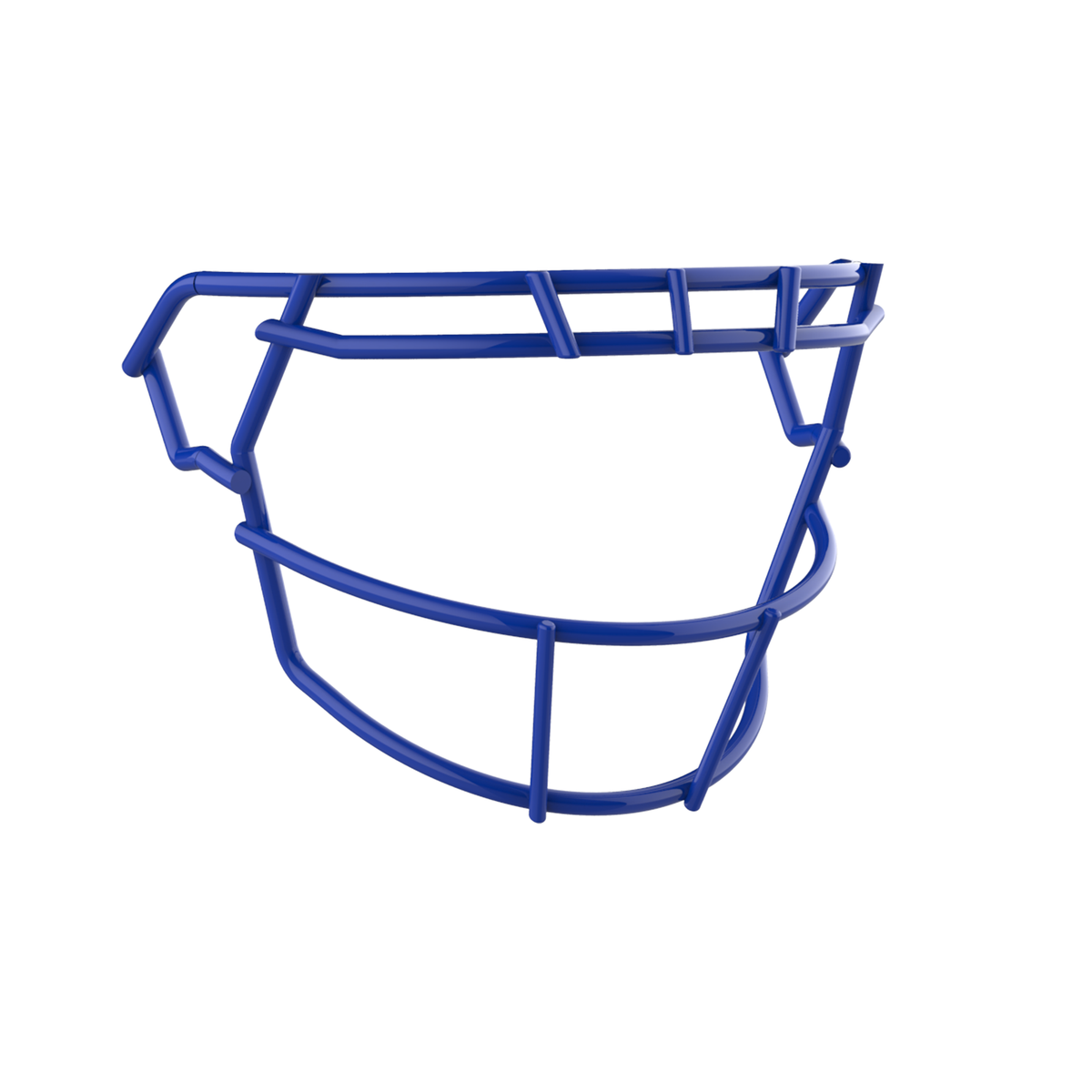SCHUTT F7 RKOP-NB-VC football facemask in royal blue finish, featuring single upper bar with vertical center support and extended lower guard, shown on a white background.