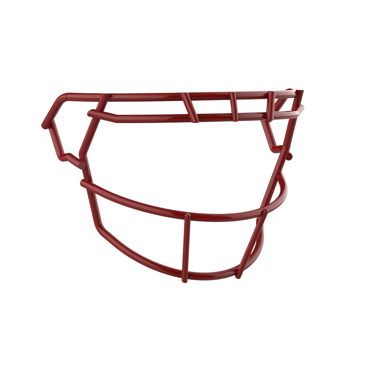 SCHUTT F7 RKOP-NB-VC football facemask in cardinal finish, featuring single upper bar with vertical center support and extended lower guard, shown on a white background.