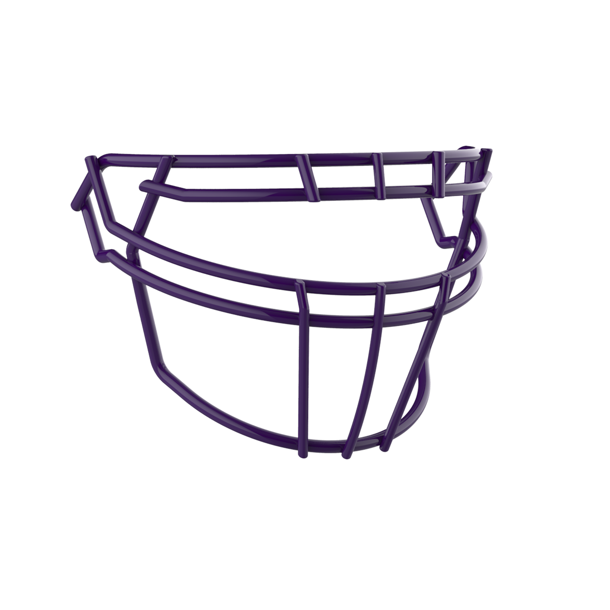 SCHUTT F7 ROPO-DW-NB-VC football facemask in purple finish, featuring double upper bars, multiple vertical supports, and extended lower guard, shown on a white background.