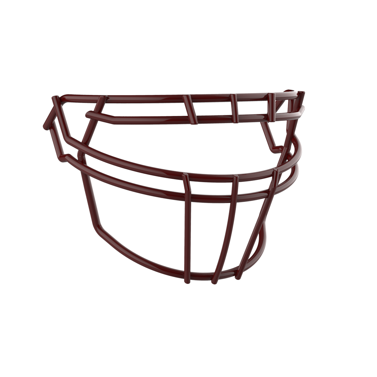 SCHUTT F7 ROPO-DW-NB-VC football facemask in maroon finish, featuring double upper bars, multiple vertical supports, and extended lower guard, shown on a white background.