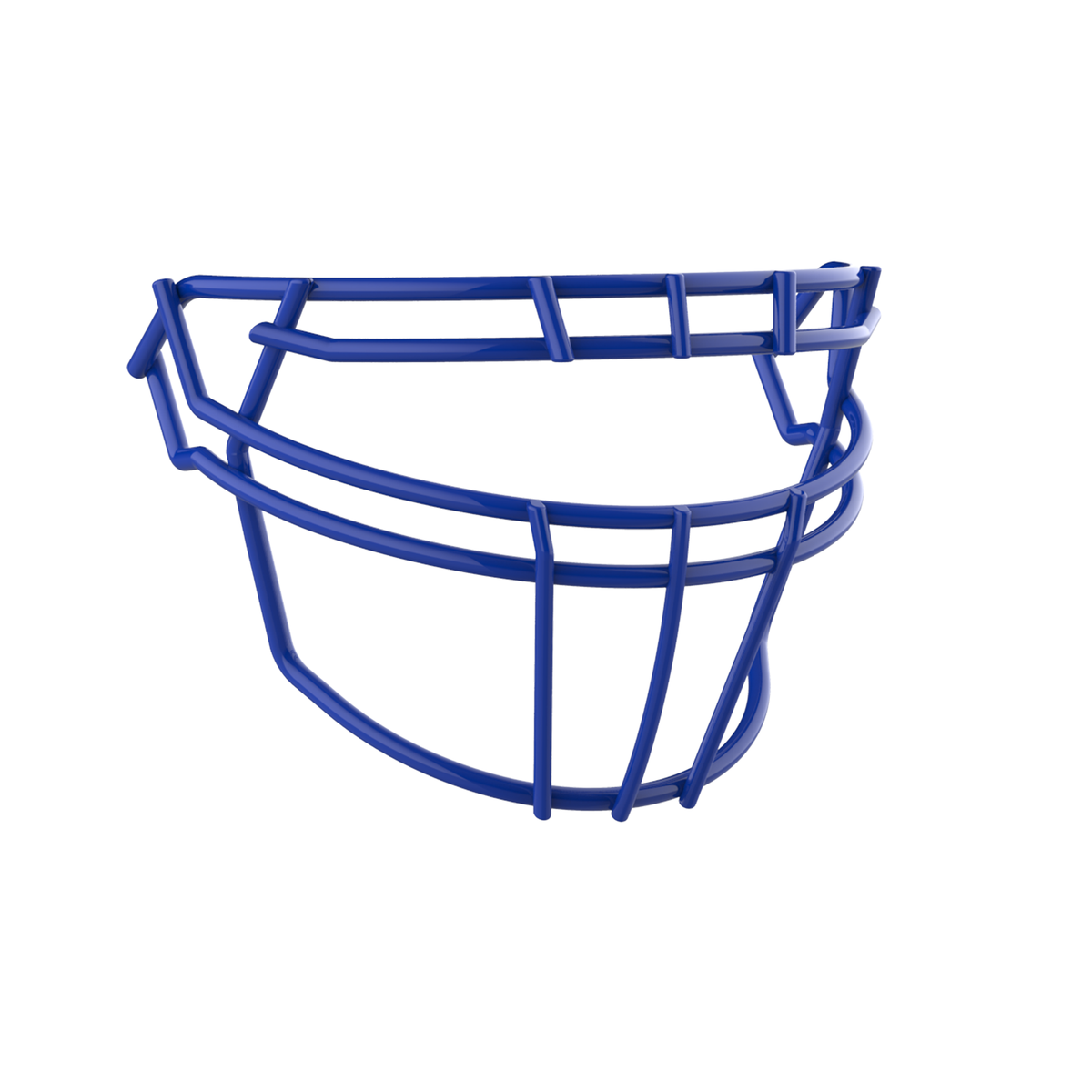 SCHUTT F7 ROPO-DW-NB-VC football facemask in royal blue finish, featuring double upper bars, multiple vertical supports, and extended lower guard, shown on a white background.