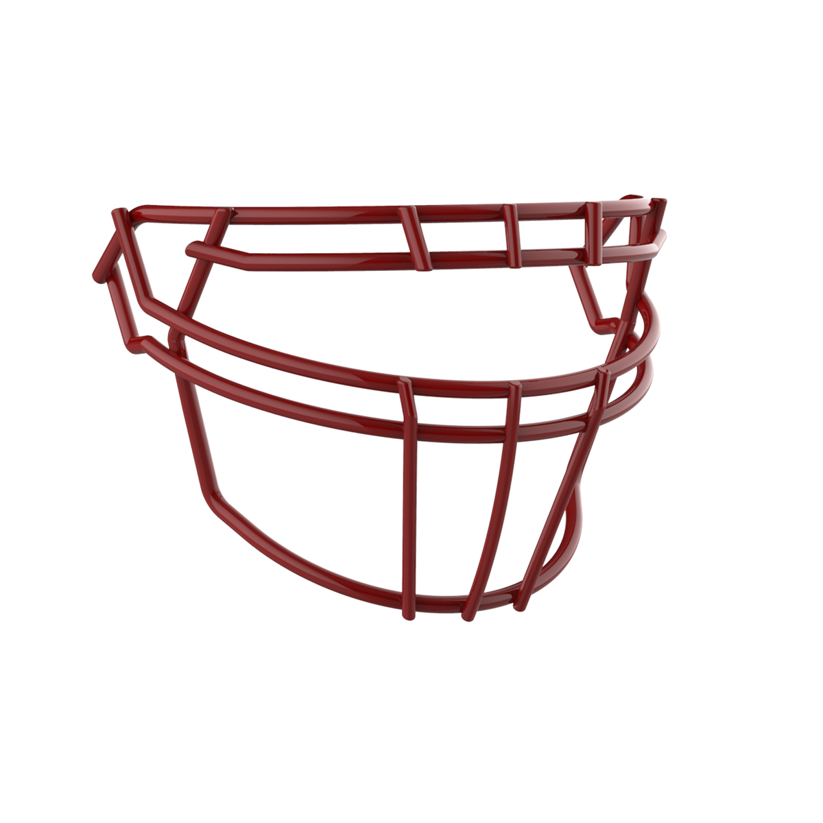 SCHUTT F7 ROPO-DW-NB-VC football facemask in cardinal finish, featuring double upper bars, multiple vertical supports, and extended lower guard, shown on a white background.