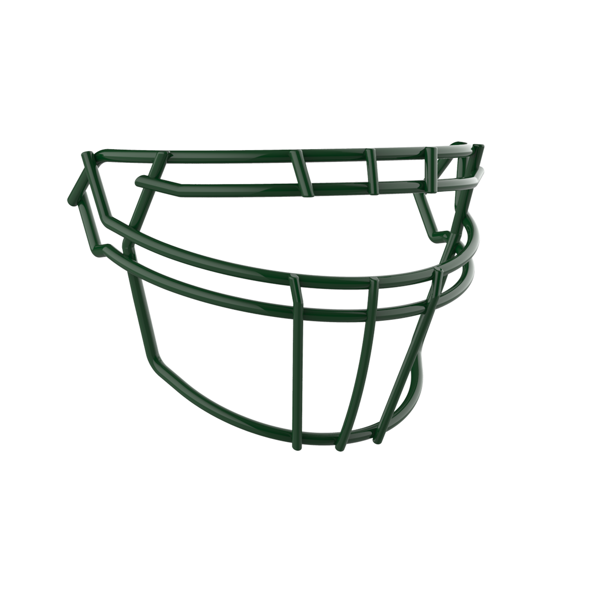 SCHUTT F7 ROPO-DW-NB-VC football facemask in dark green finish, featuring double upper bars, multiple vertical supports, and extended lower guard, shown on a white background.