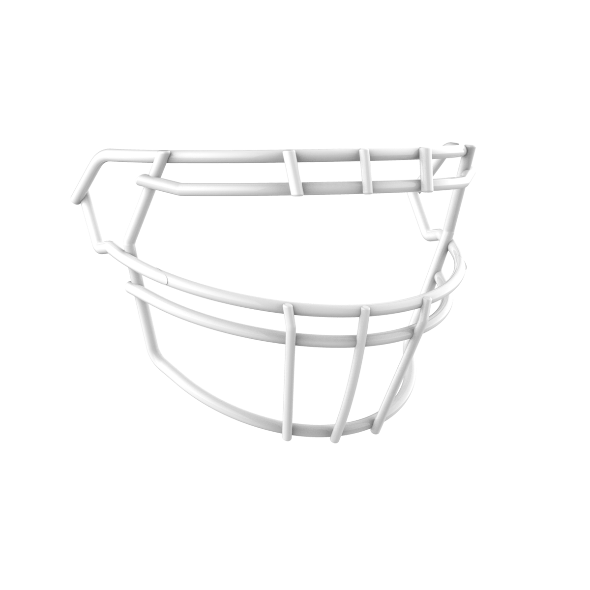 SCHUTT F7 ROPO-DW-O-NB-VC football facemask in white finish, featuring double upper bars, offset eye protection design, and extended lower guard, shown on a white background.