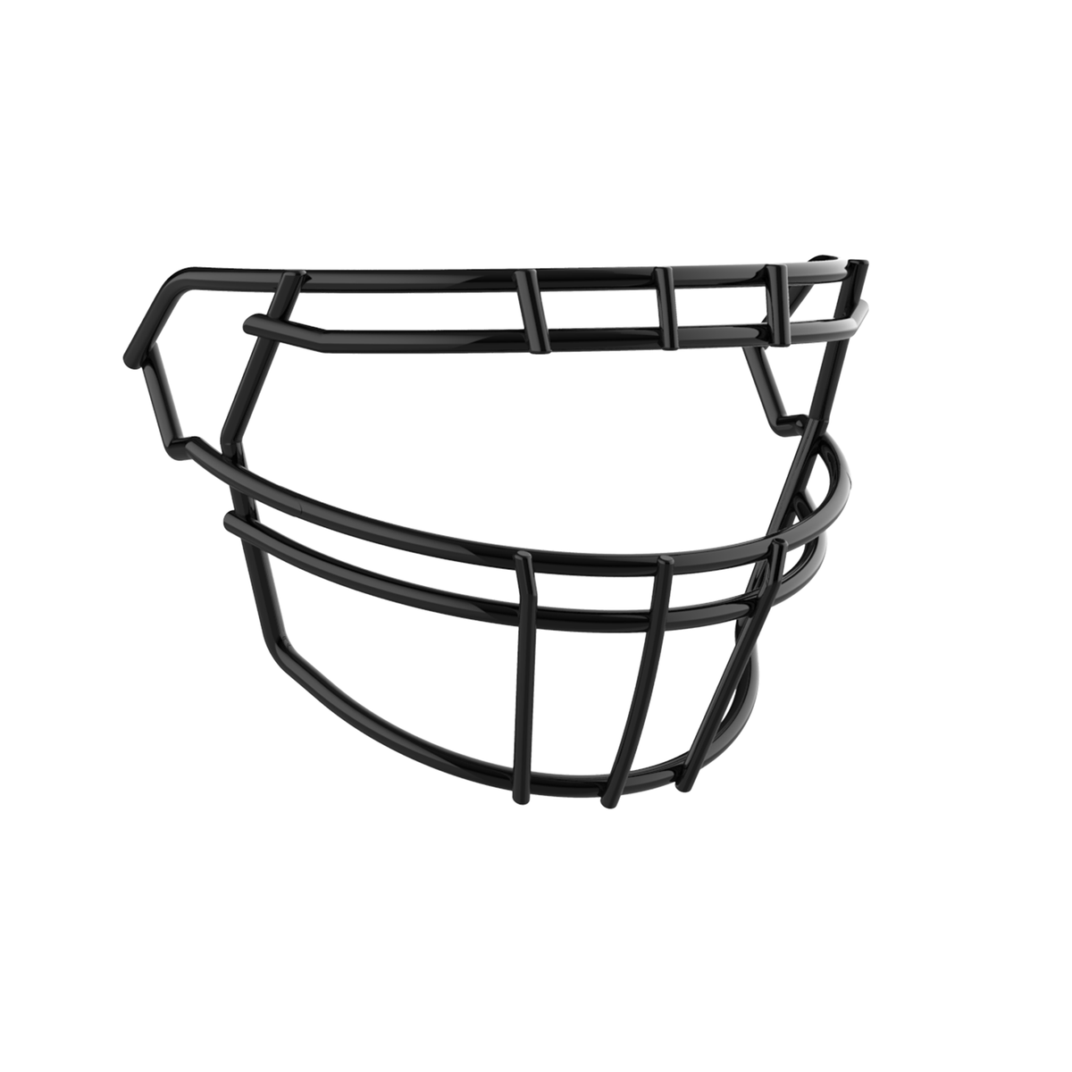 SCHUTT F7 ROPO-DW-O-NB-VC football facemask in black finish, featuring double upper bars, offset eye protection design, and extended lower guard, shown on a white background.
