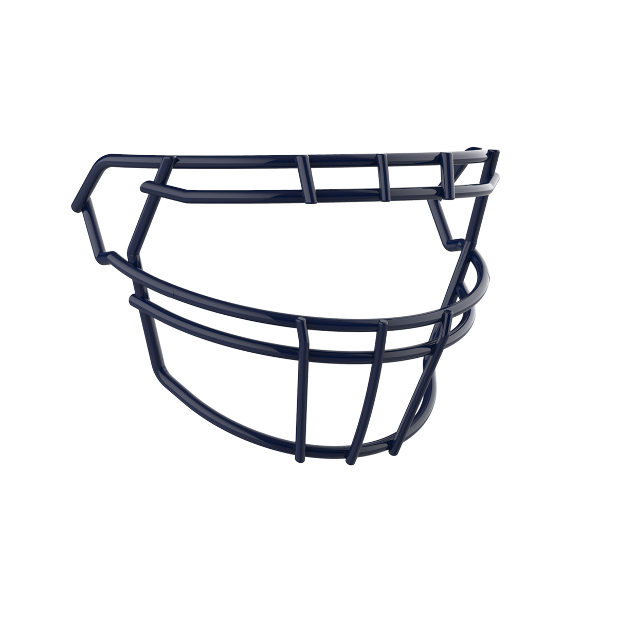 SCHUTT F7 ROPO-DW-O-NB-VC football facemask in navy finish, featuring double upper bars, offset eye protection design, and extended lower guard, shown on a white background.