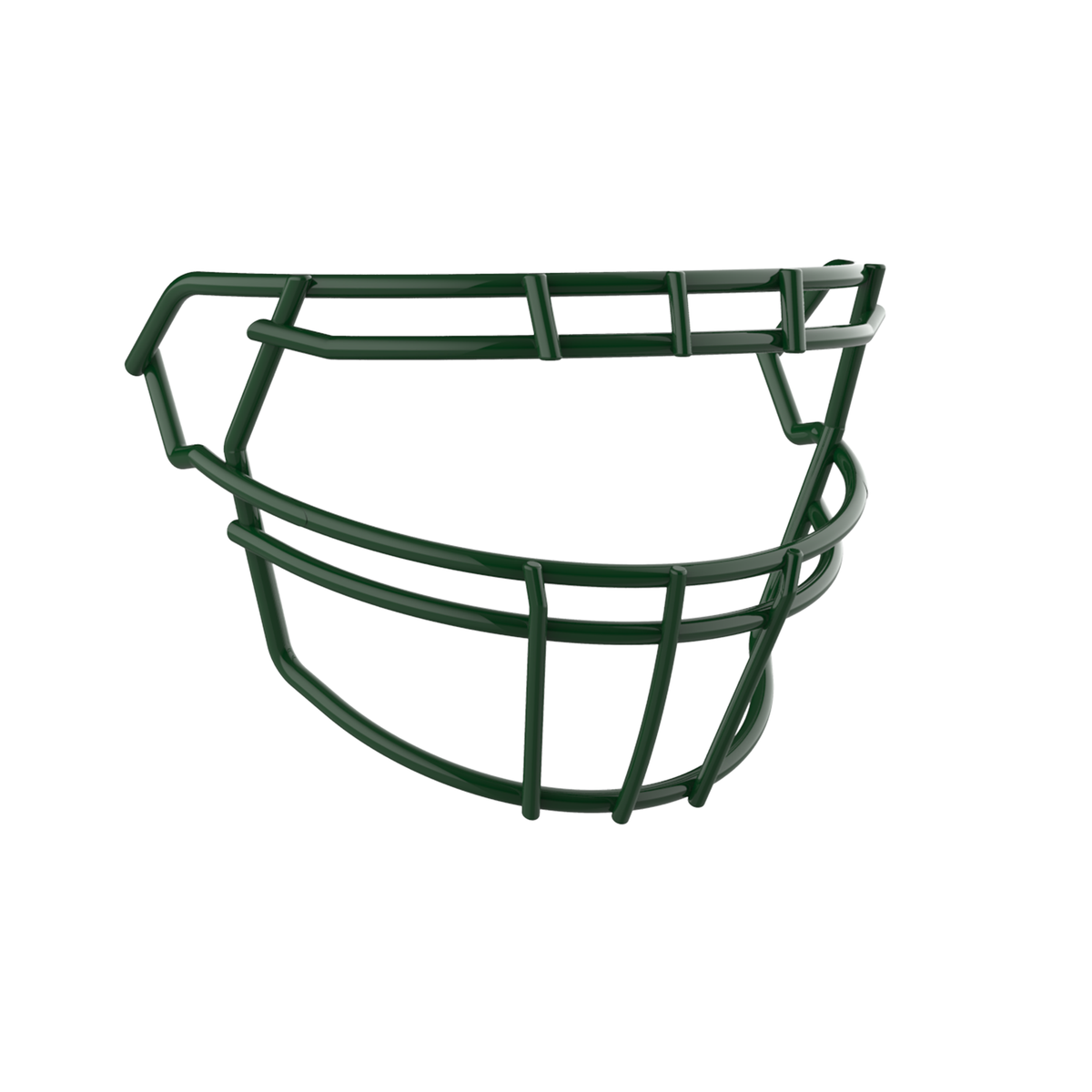 SCHUTT F7 ROPO-DW-O-NB-VC football facemask in dark green finish, featuring double upper bars, offset eye protection design, and extended lower guard, shown on a white background.