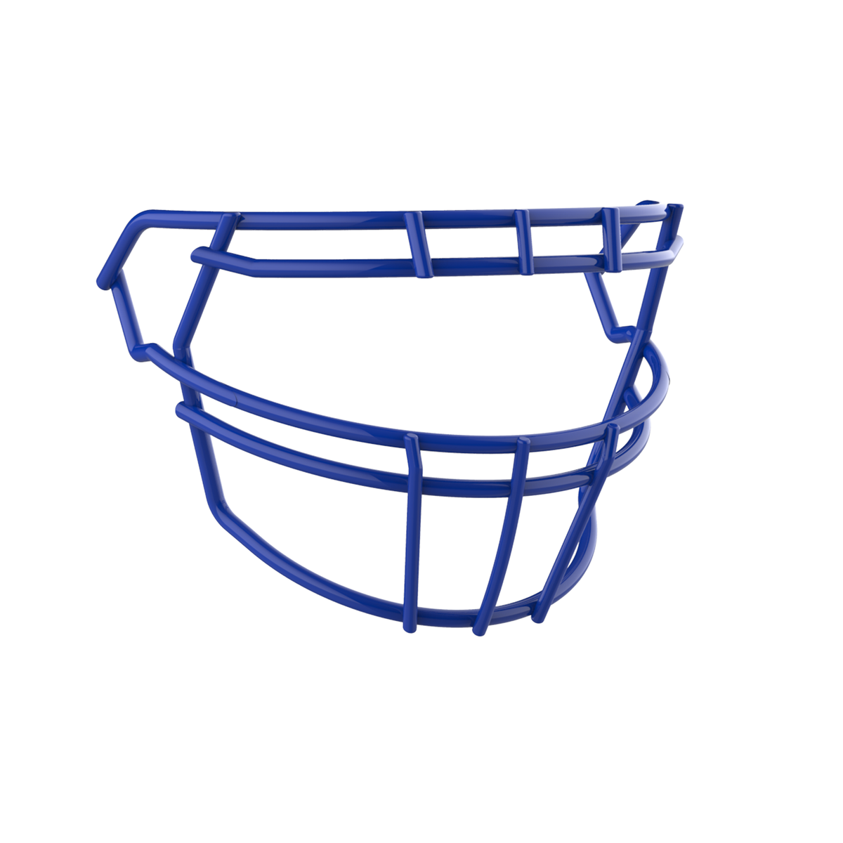 SCHUTT F7 ROPO-DW-O-NB-VC football facemask in royal blue finish, featuring double upper bars, offset eye protection design, and extended lower guard, shown on a white background.