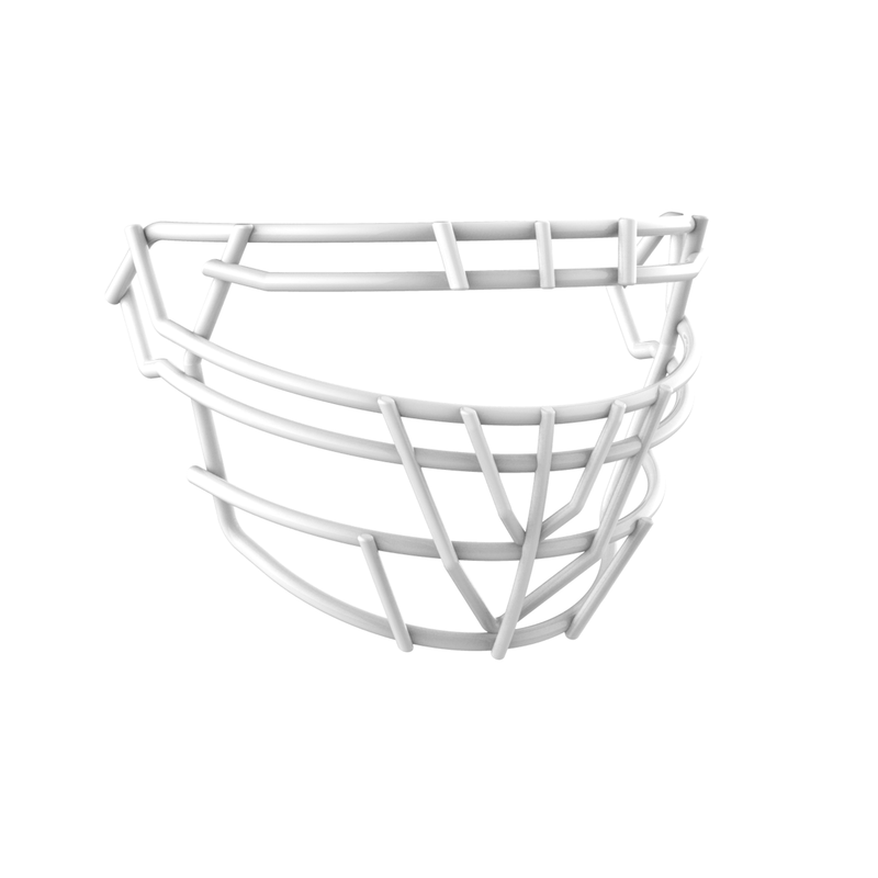 SCHUTT F7 ROPO-DW-PRO-NB-VC football facemask in white finish, featuring double upper bars, multiple vertical supports, and reinforced V-shaped lower guard, shown on a white background.