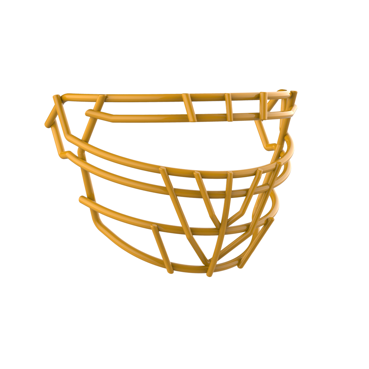 SCHUTT F7 ROPO-DW-PRO-NB-VC football facemask in gold finish, featuring double upper bars, multiple vertical supports, and reinforced V-shaped lower guard, shown on a white background.