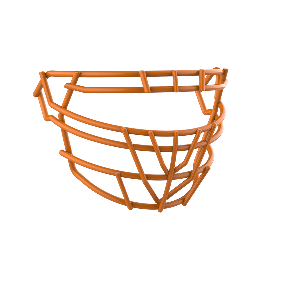 SCHUTT F7 ROPO-DW-PRO-NB-VC football facemask in orange finish, featuring double upper bars, multiple vertical supports, and reinforced V-shaped lower guard, shown on a white background.