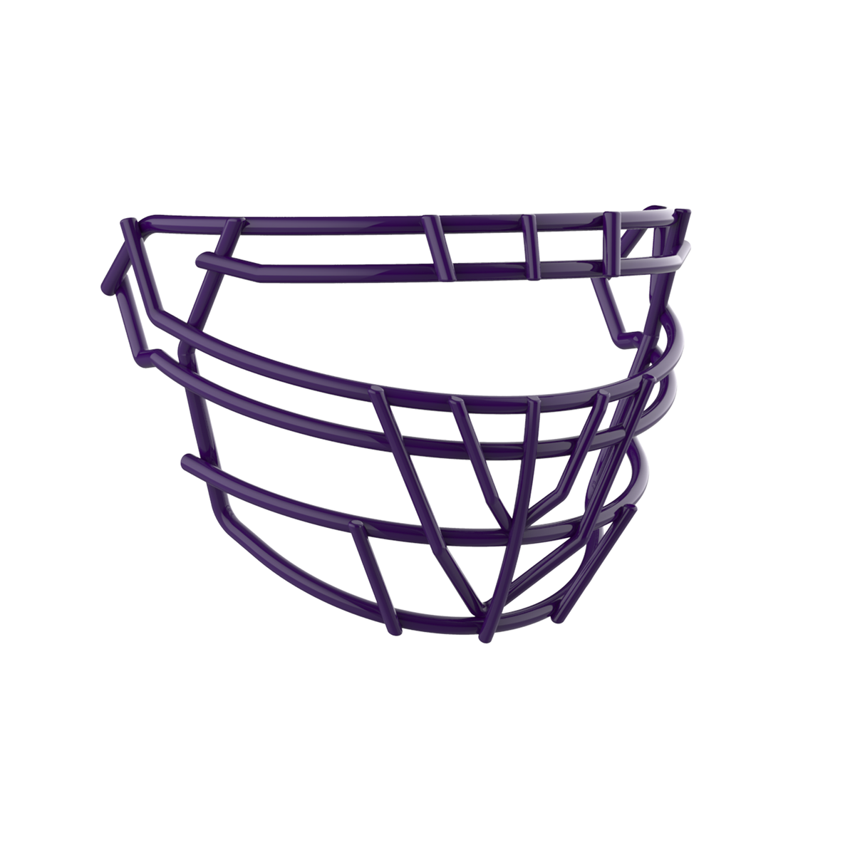 SCHUTT F7 ROPO-DW-PRO-NB-VC football facemask in purple finish, featuring double upper bars, multiple vertical supports, and reinforced V-shaped lower guard, shown on a white background.