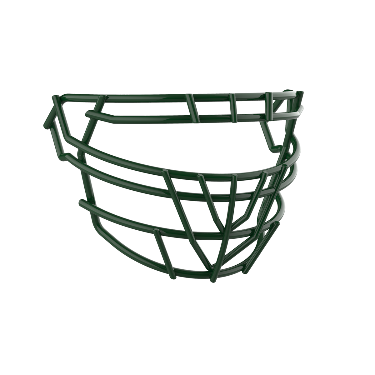 SCHUTT F7 ROPO-DW-PRO-NB-VC football facemask in dark green finish, featuring double upper bars, multiple vertical supports, and reinforced V-shaped lower guard, shown on a white background.