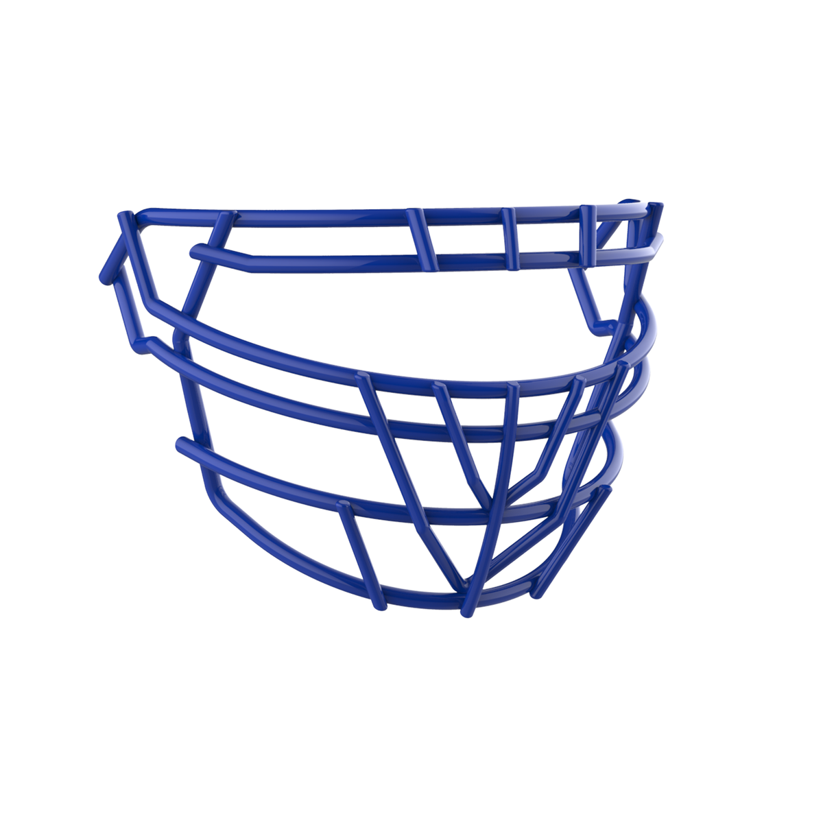 SCHUTT F7 ROPO-DW-PRO-NB-VC football facemask in royal blue finish, featuring double upper bars, multiple vertical supports, and reinforced V-shaped lower guard, shown on a white background.