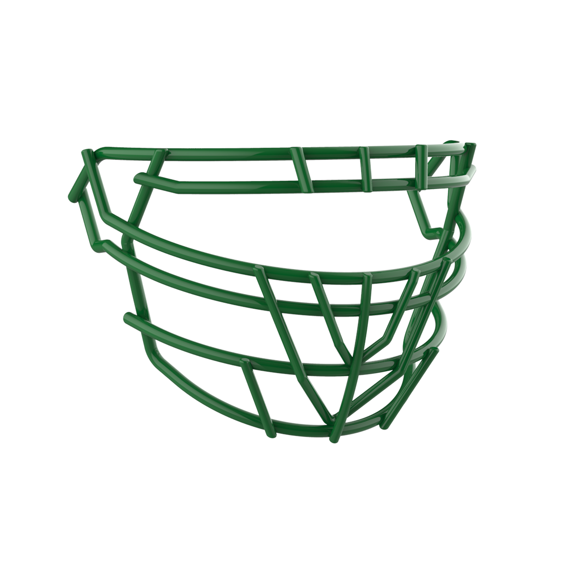 SCHUTT F7 ROPO-DW-PRO-NB-VC football facemask in kelly green finish, featuring double upper bars, multiple vertical supports, and reinforced V-shaped lower guard, shown on a white background.